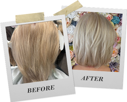 Voor en na: blond haar geknipt in een frisse bob